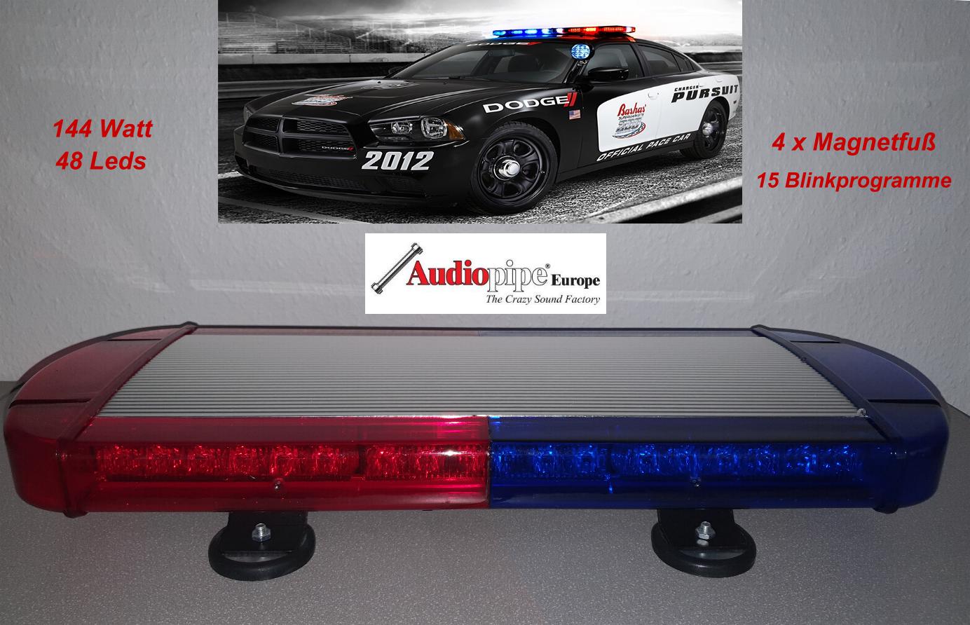 USA Police Dachwarnbalken 144 Watt LED BLAU/ROT - Audiopipe