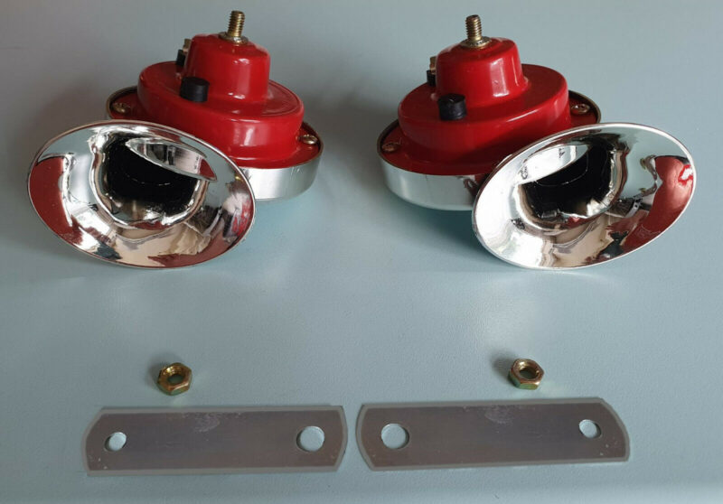 Alternative view of 2 Klang Doppel Hupe BMW Sound 2 Stk. Chrom / Rot