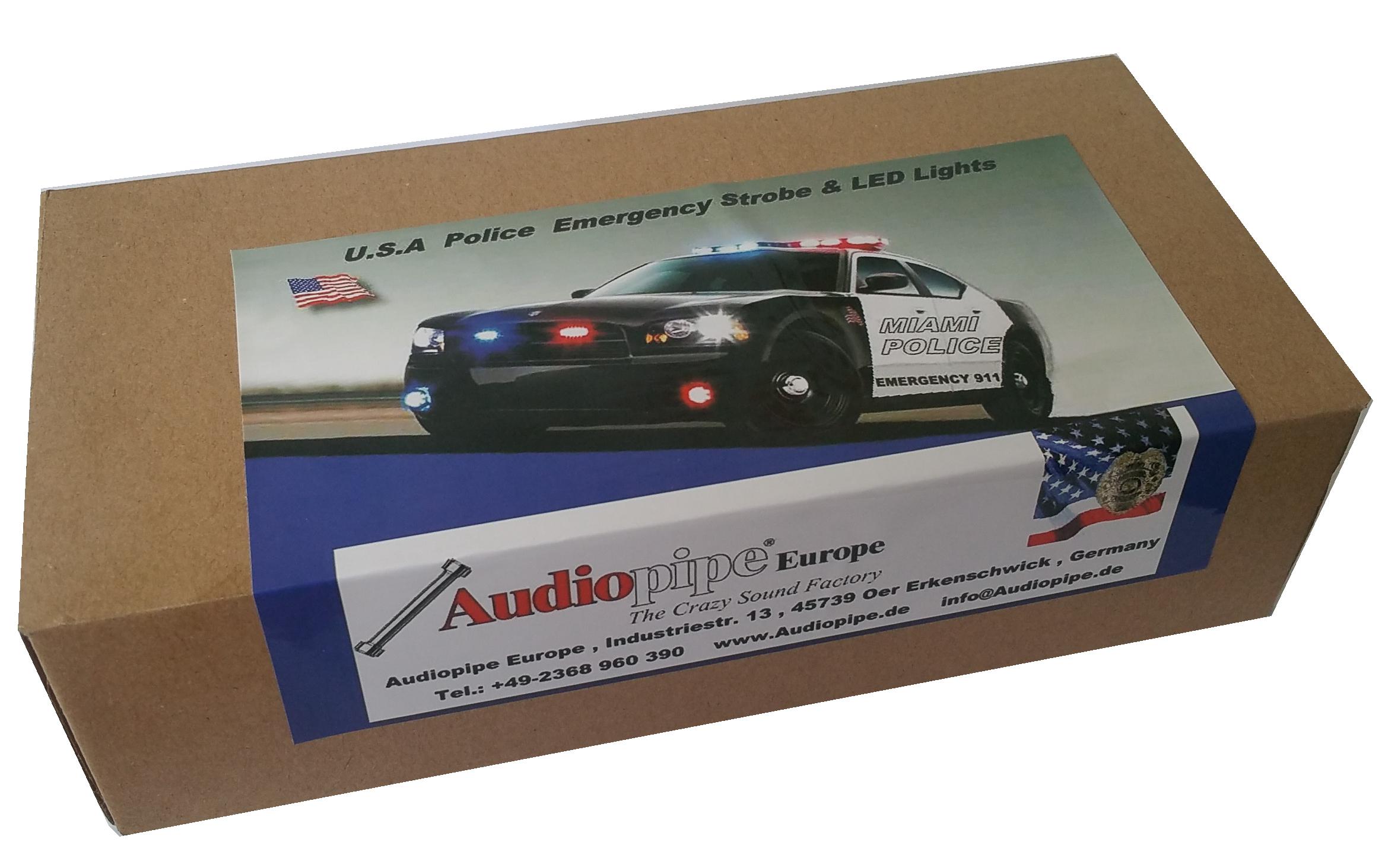 LED Frontblitzer USA Police Strobo PACE CAR BLAU 12W - Audiopipe