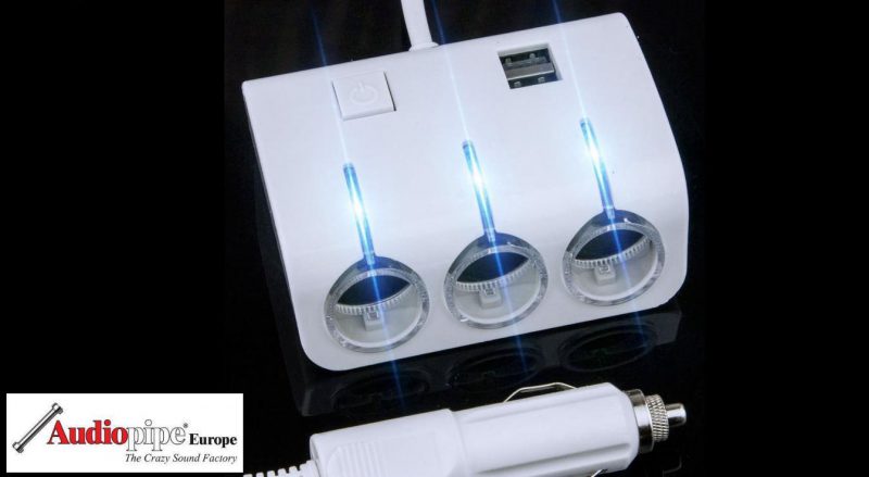 Zigarettenanzünder Adapter Steckdose 3-fach + 2x USB Ladegerät