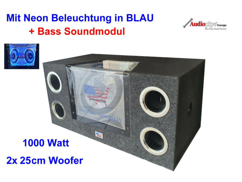 Basskiste Bandpass 2x 25er Subwoofer 1000W + Neon Beleuchtung
