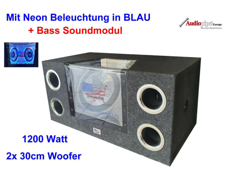 Basskiste Bandpass 2x 30er Subwoofer 1200W + Neon Beleuchtung