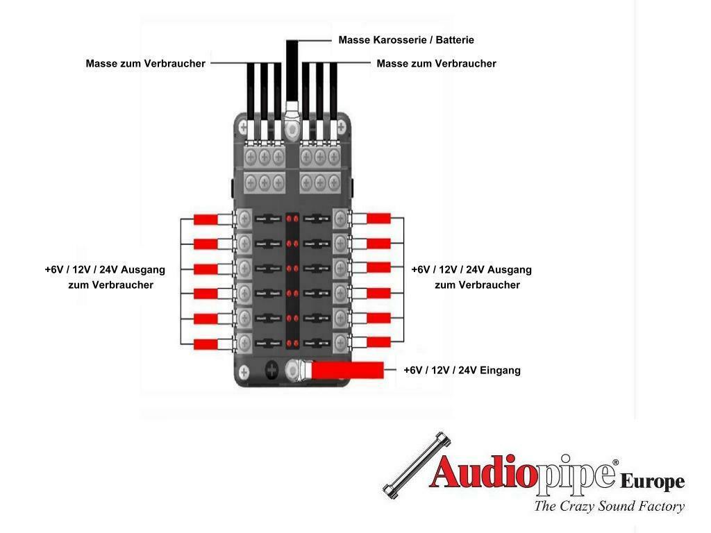 Sicherungshalter 12-24V Sicherungskasten 12fach - Audiopipe