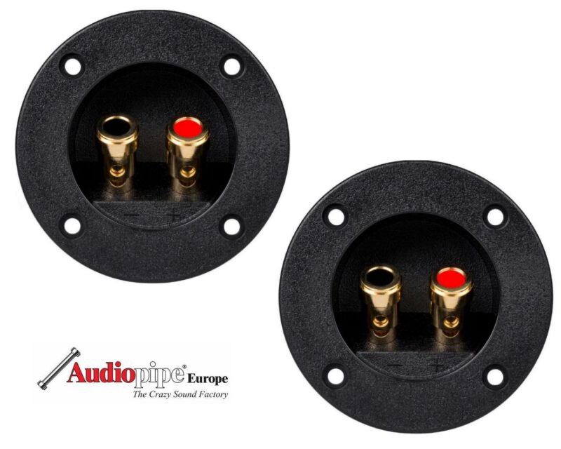 2x Push Lautsprecherterminal rund vergoldet 75mm