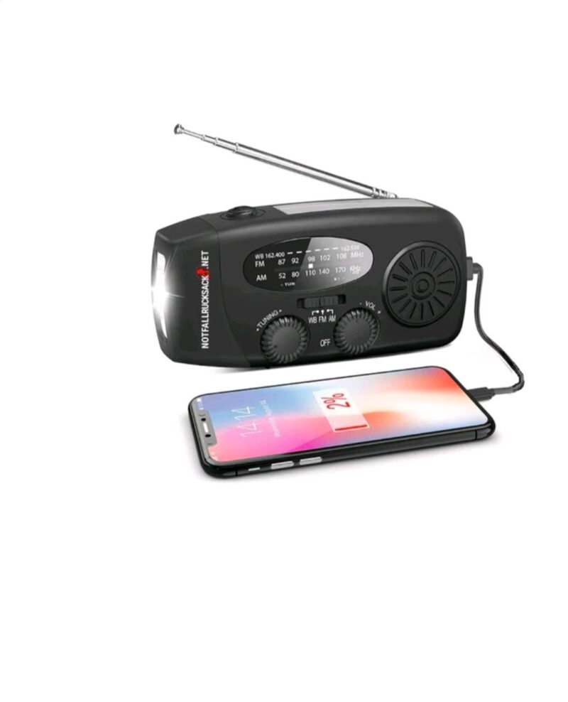 Solar Radio mit Taschenlampe 2000mAh Kurbelradio Notfallradio Schwarz
